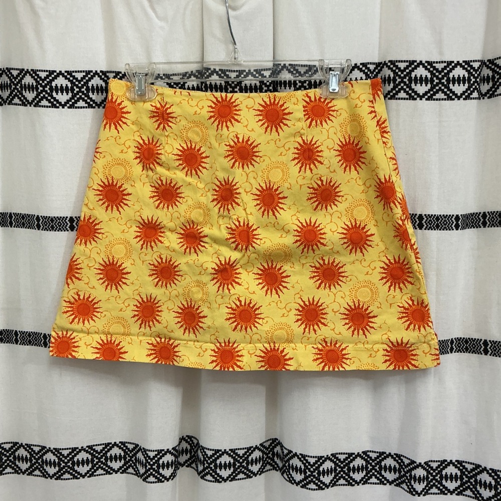 metrostyle Yellow Mini Skirt with Orange Sunburst Print
